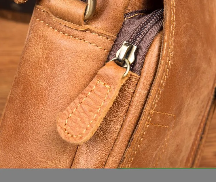 Tan Mens Leather Belt Pouch Small Side Bag Belt Bag Camel Waist Bag Courier Bag for Men