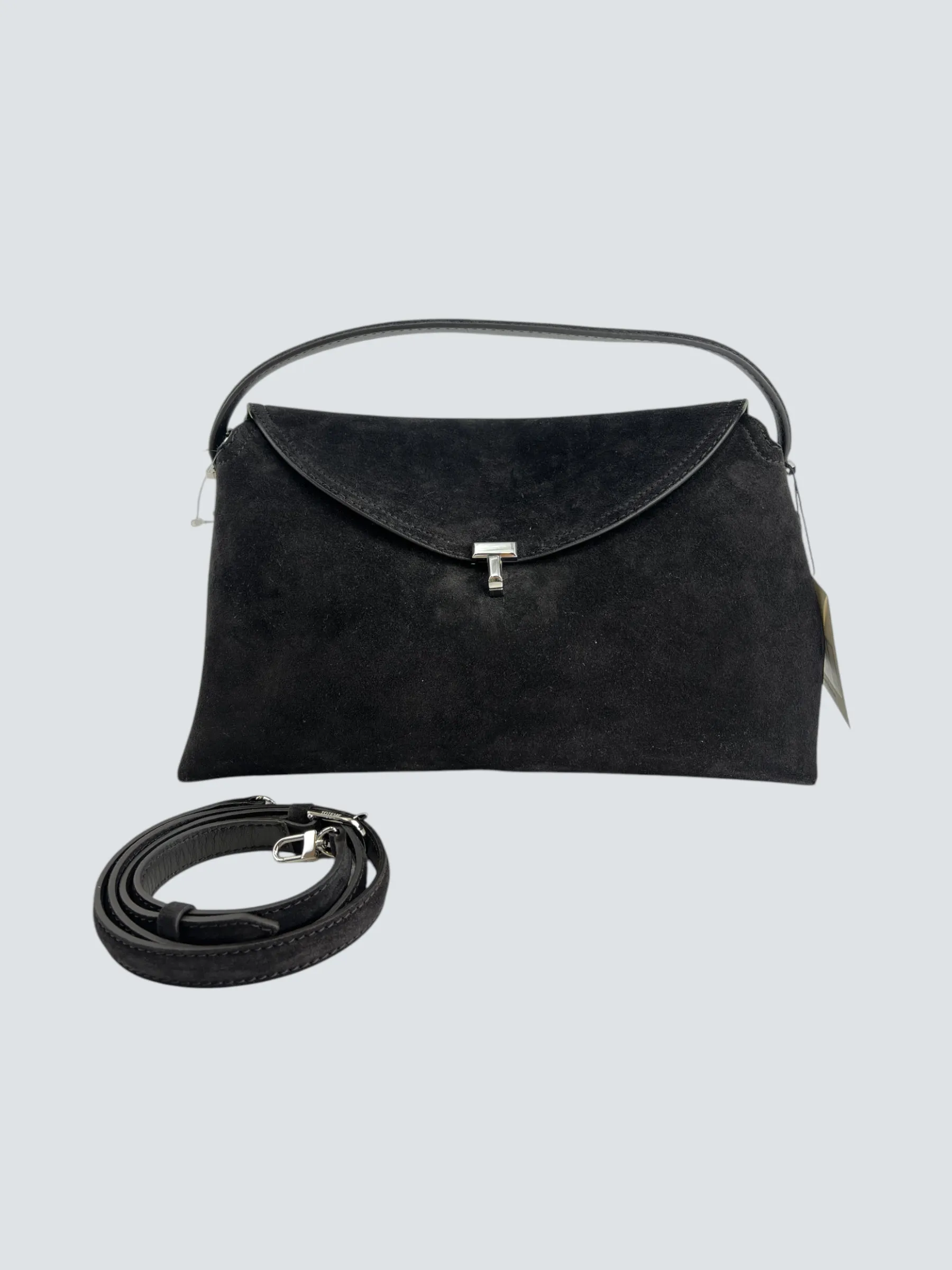Toteme Espresso Brown Suede Leather TLock Shoulder Bag