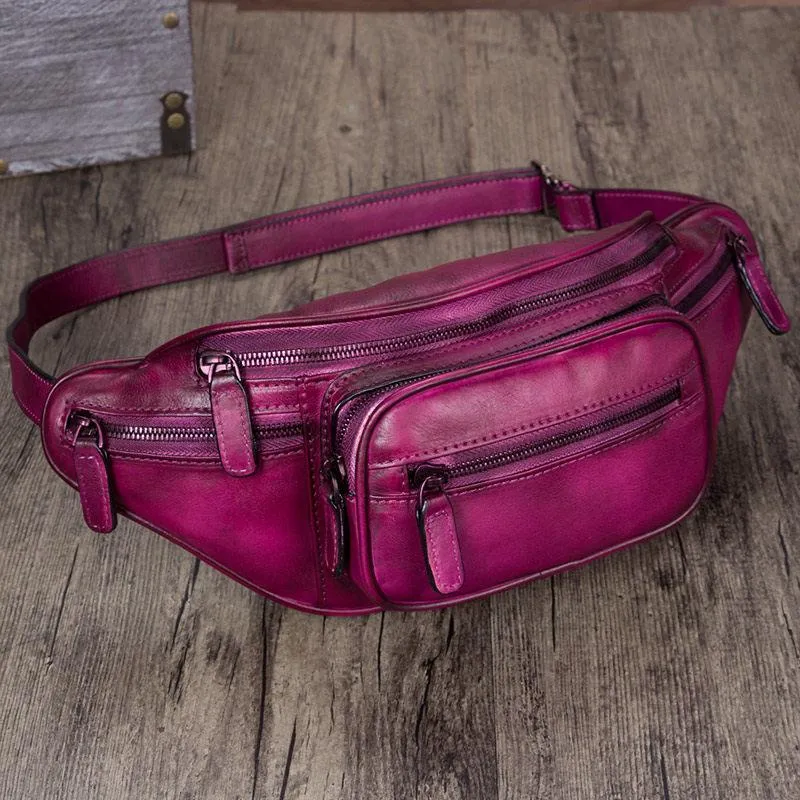 Vintage Black Leather Mens Fanny Pack Hip Belt Bags Waist Bag Hip Bag Bum Bag for WOmen