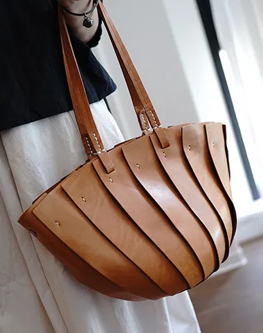 Vintage Black Leather Splicing Bucket Handbag Tote Women Handmade Shoulder Tote Bag for Women