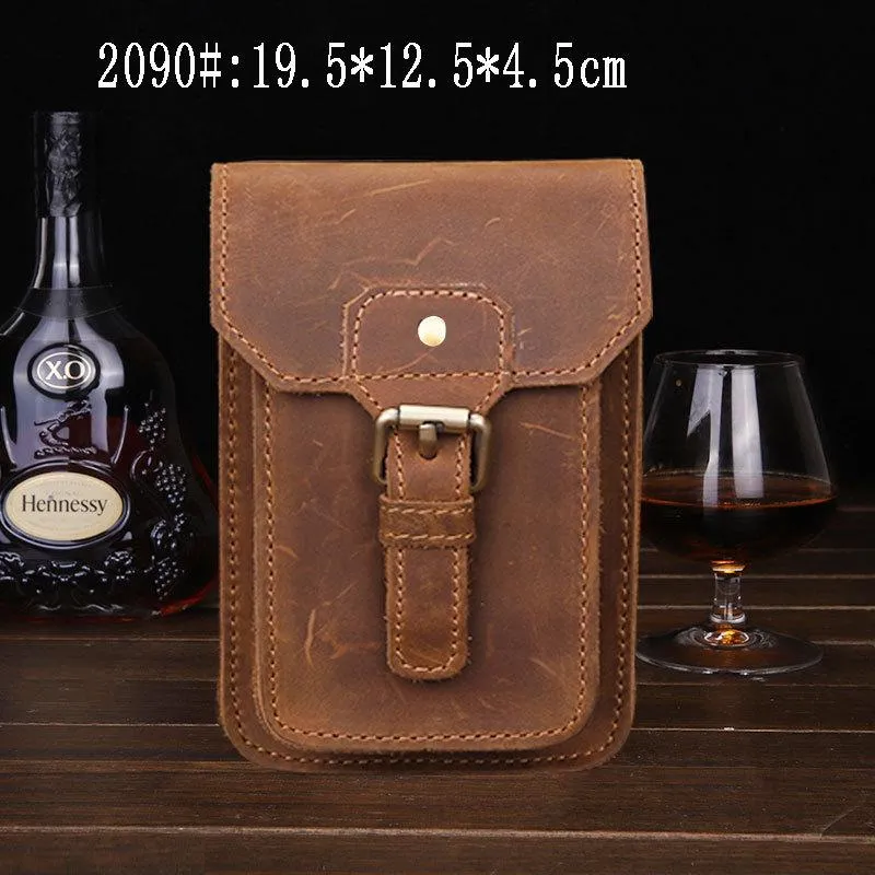 Vintage Brown Leather Men's Belt Pouch Cell Phone Holster Waist Bag For Men