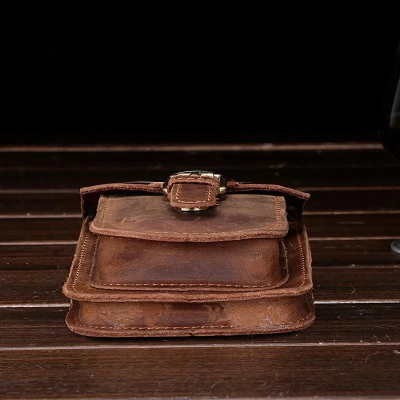 Vintage Brown Leather Men's Belt Pouch Cell Phone Holster Waist Bag For Men