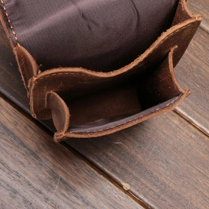 Vintage Brown Leather Men's Belt Pouch Cell Phone Holster Waist Bag For Men