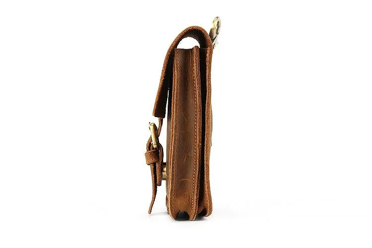 Vintage Brown Leather Men's Belt Pouch Cell Phone Waist Holster Belt Bag For Men
