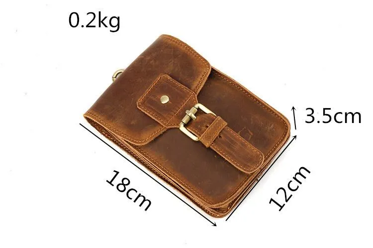 Vintage Brown Leather Men's Belt Pouch Cell Phone Waist Holster Belt Bag For Men