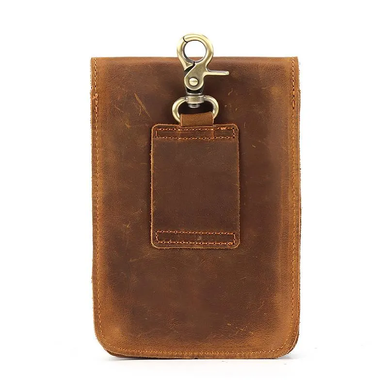 Vintage Brown Leather Men's Belt Pouch Cell Phone Waist Holster Belt Bag For Men
