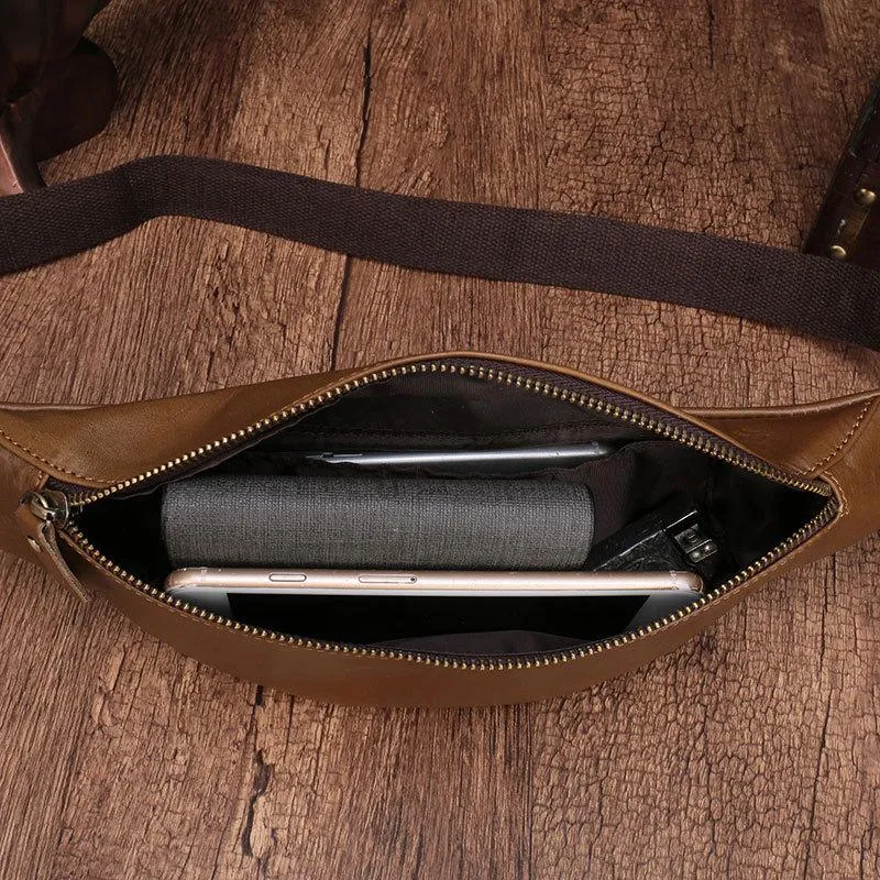 Vintage Brown Leather Men's Fanny Pack Coffee Waist Bag Chest Bag For Men