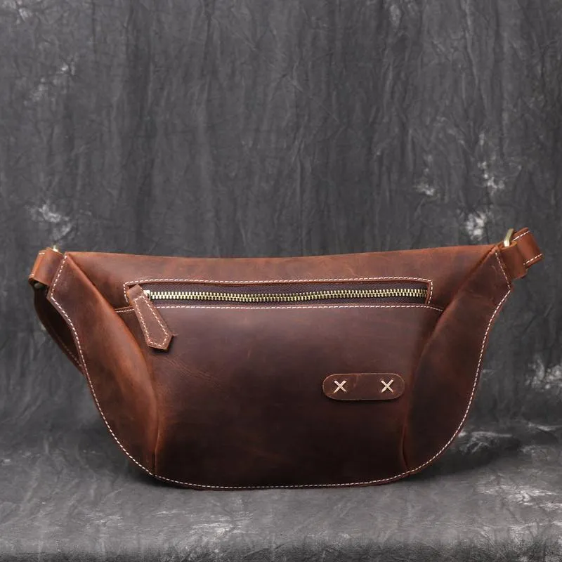 Vintage Brown Leather Men's Fanny Pack Hip Pack Waist Bag For Men