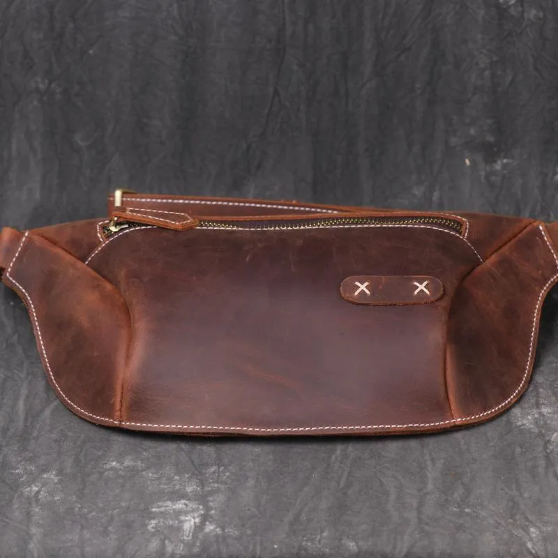 Vintage Brown Leather Men's Fanny Pack Hip Pack Waist Bag For Men