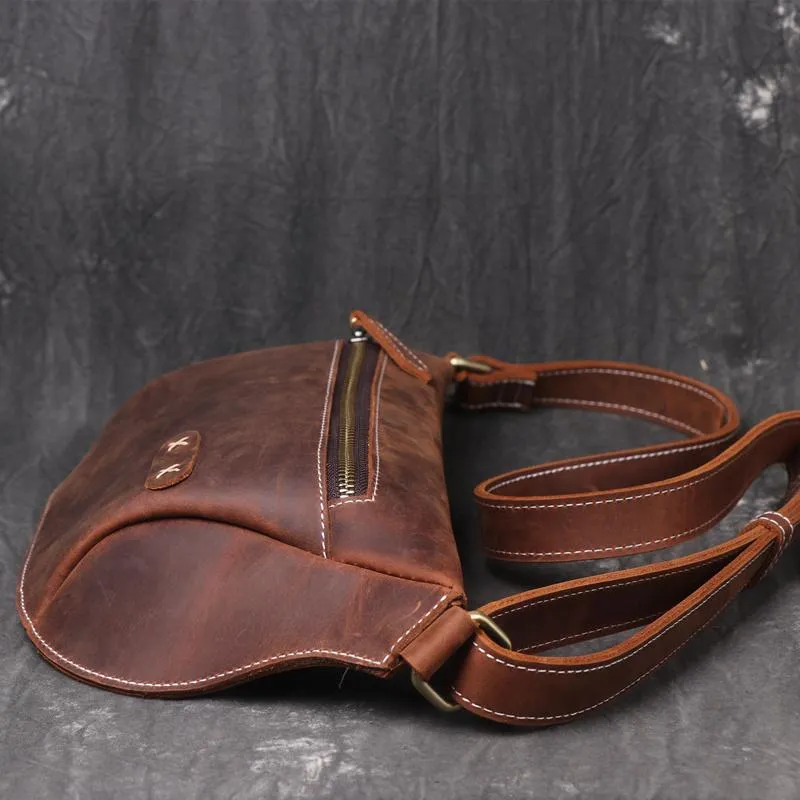 Vintage Brown Leather Men's Fanny Pack Hip Pack Waist Bag For Men