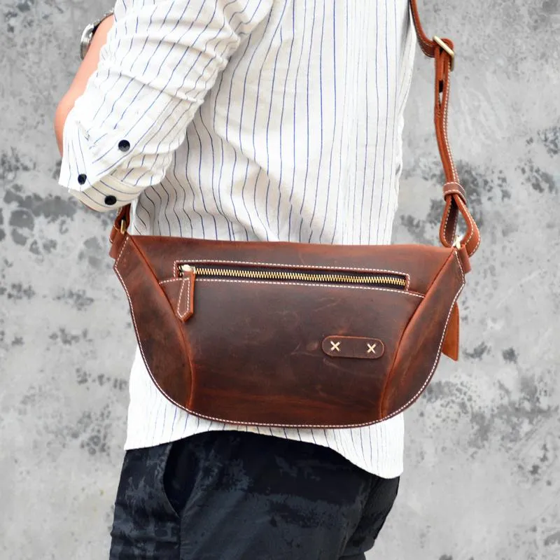 Vintage Brown Leather Men's Fanny Pack Hip Pack Waist Bag For Men