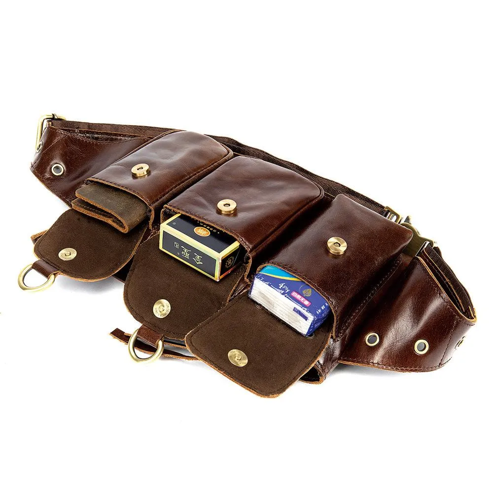 Vintage Brown Leather Men's Fanny Pack Waist Bag Brown Hip Pack Belt Bag For Men