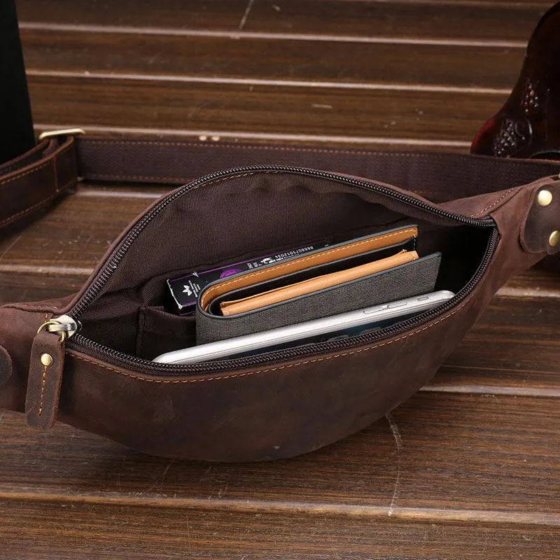 Vintage Brown Leather Men's Fanny Pack Waist Bag Brown Hip Pack Chest Bag For Men