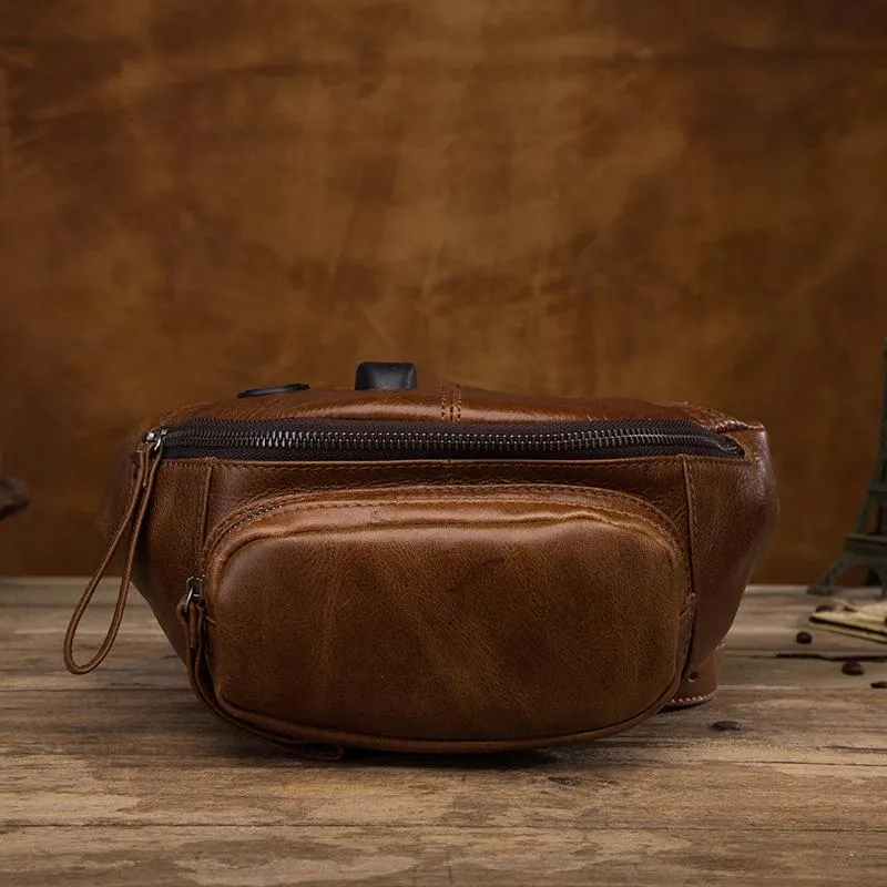 Vintage Brown Leather Men's Fanny Packs Hip Pack Waist Bag For Men