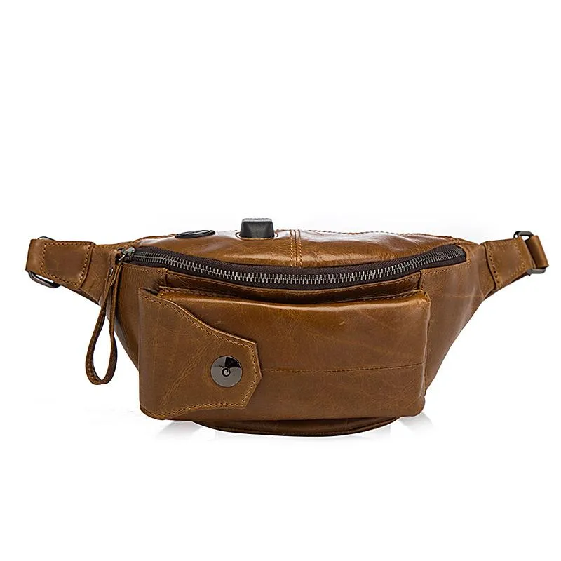 Vintage Brown Leather Men's Fanny Packs Hip Pack Waist Bag For Men