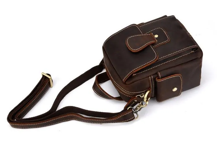 Vintage Brown Leather Mens Small Side Bag Tablet Bag Waist Belt Bag Camera Bag For Men