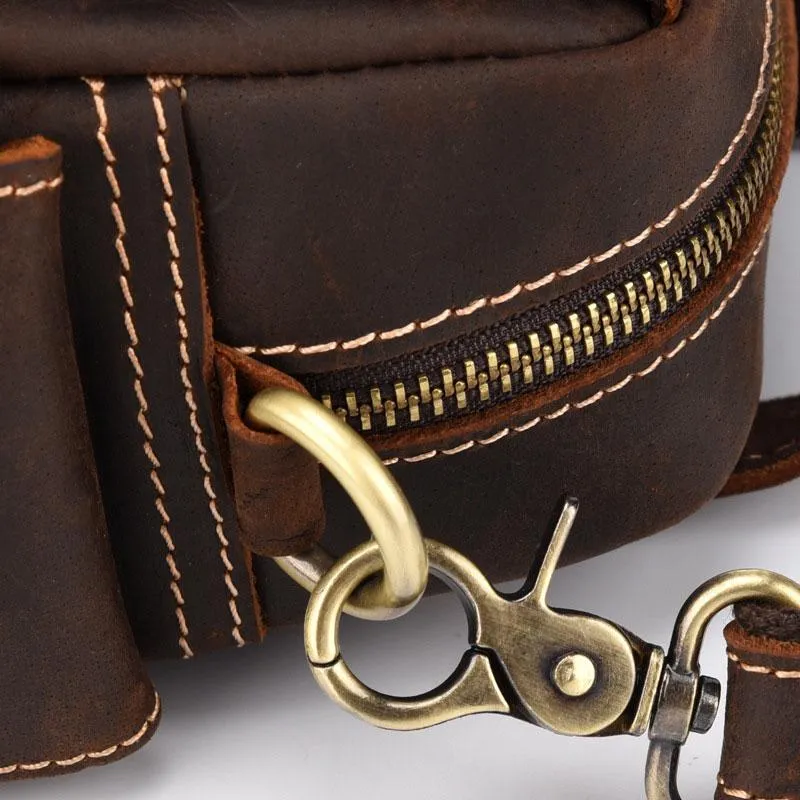 Vintage Brown Leather Mens Small Side Bag Tablet Bag Waist Belt Bag Camera Bag For Men