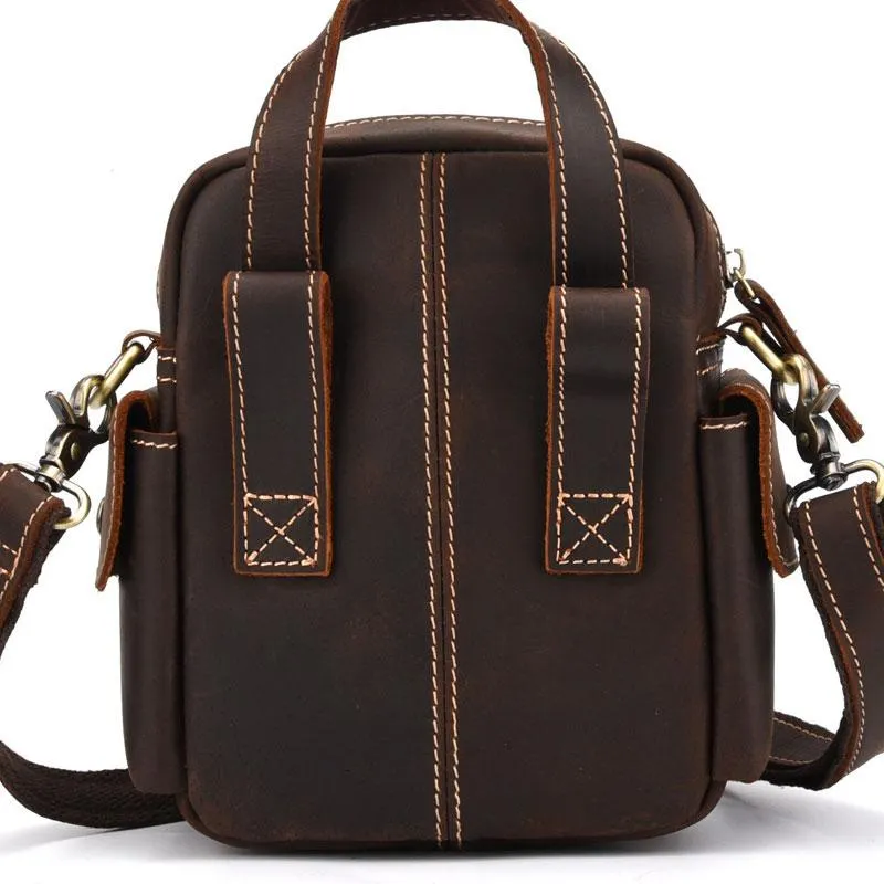 Vintage Brown Leather Mens Small Side Bag Tablet Bag Waist Belt Bag Camera Bag For Men