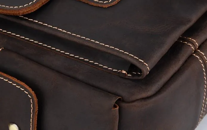 Vintage Brown Leather Mens Small Side Bag Tablet Bag Waist Belt Bag Camera Bag For Men