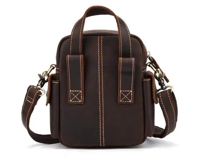 Vintage Brown Leather Mens Small Side Bag Tablet Bag Waist Belt Bag Camera Bag For Men