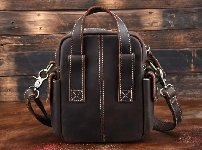Vintage Brown Leather Mens Small Side Bag Tablet Bag Waist Belt Bag Camera Bag For Men