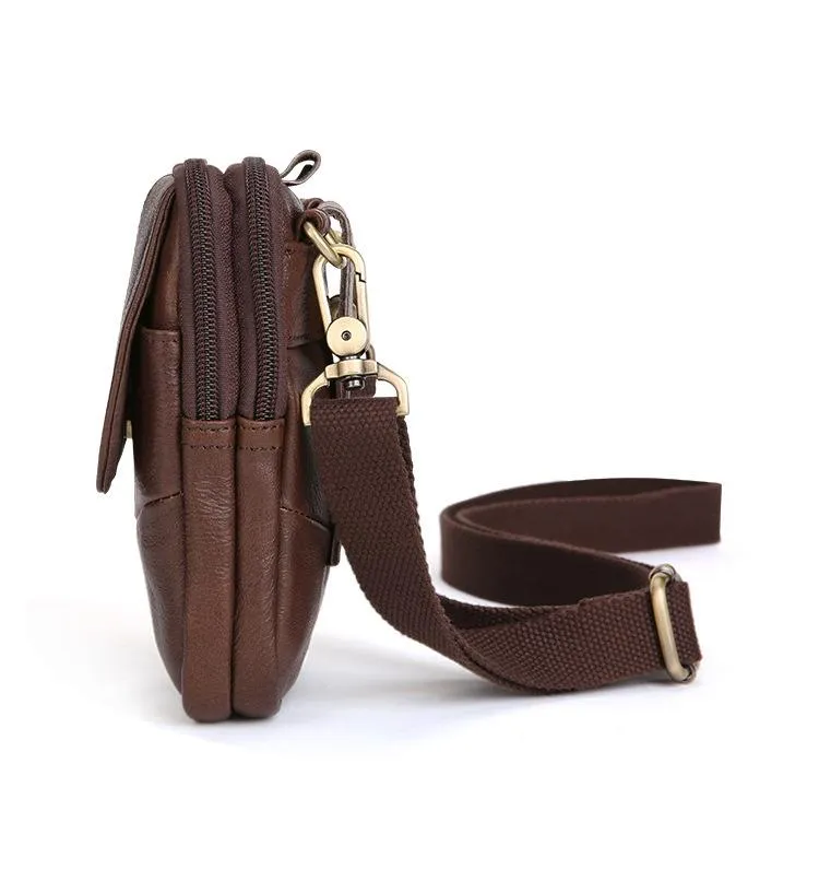 Vintage Brown Leather Men's Waist Belt Pouch Cell Phone Holster Mini Side Bag For Men