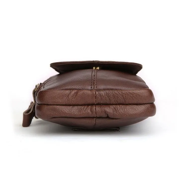 Vintage Brown Leather Men's Waist Belt Pouch Cell Phone Holster Mini Side Bag For Men