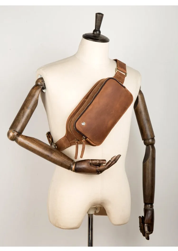 Vintage Brown Mens Leather Fanny Pack Waist Bag Leather Hip Pack Belt Bags Bumbag for Men