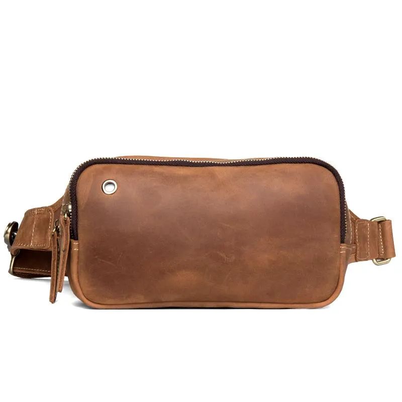 Vintage Brown Mens Leather Fanny Pack Waist Bag Leather Hip Pack Belt Bags Bumbag for Men