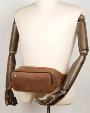 Vintage Brown Mens Leather Fanny Pack Waist Bag Leather Hip Pack Belt Bags Bumbag for Men