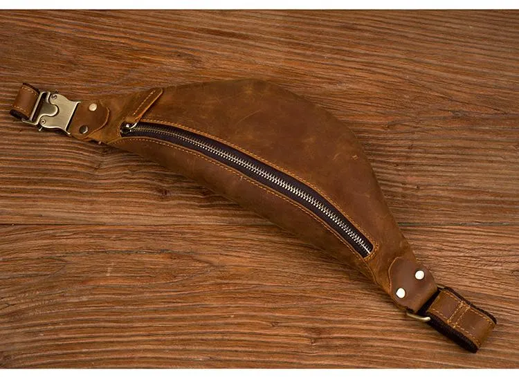 Vintage Brown Mens Leather Mens Fanny Pack Brown Waist Bag Hip Pack Belt Bag Bum bag for Men