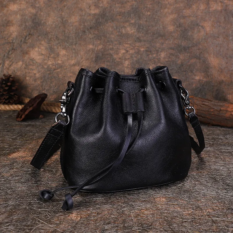 Vintage Green Leather Womens Bucket Shoulder Bags Bucket Crossbody Purse for Women