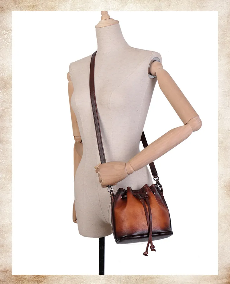 Vintage Green Leather Womens Bucket Shoulder Bags Bucket Crossbody Purse for Women