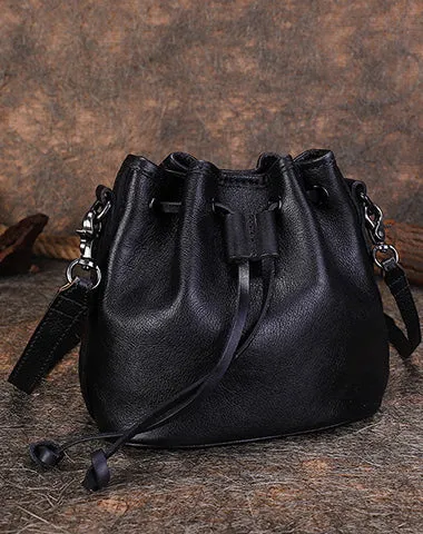 Vintage Green Leather Womens Bucket Shoulder Bags Bucket Crossbody Purse for Women