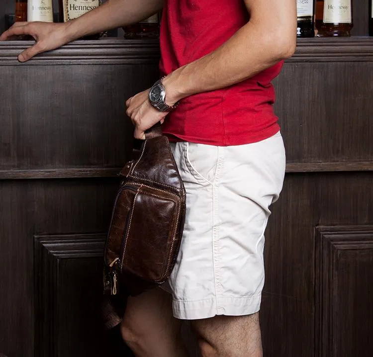 Vintage Leather Fanny Pack Mens Waist Bag Hip Pack Belt Bag Bumbag for Men