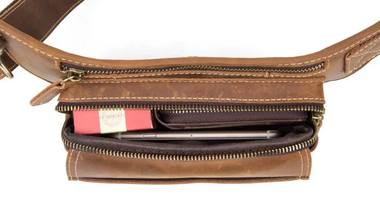 Vintage Leather Fanny Pack Mens Waist Bag Hip Pack Belt Bag Bumbag for Men