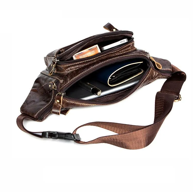 Vintage Leather Fanny Pack Mens Waist Bag Hip Pack Belt Bag Bumbag for Men