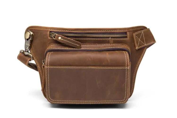 Vintage Leather Fanny Pack Mens Waist Bag Hip Pack Belt Bag Bumbag for Men