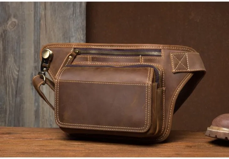 Vintage Leather Fanny Pack Mens Waist Bag Hip Pack Belt Bag Bumbag for Men