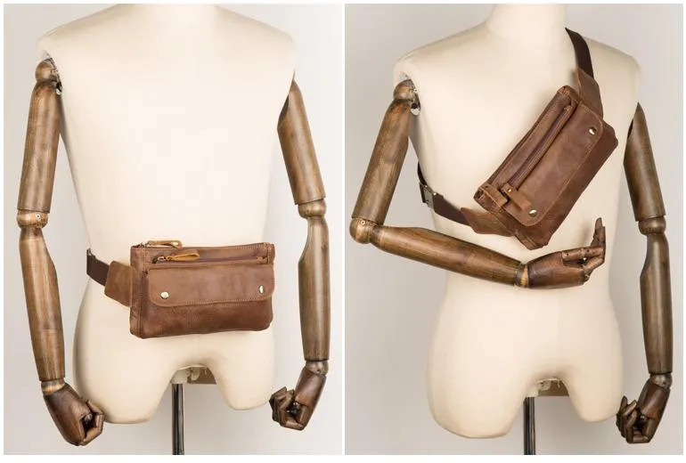 Vintage Leather Fanny Pack Mens Waist Bag Hip Pack Belt Bag Bumbag for Men