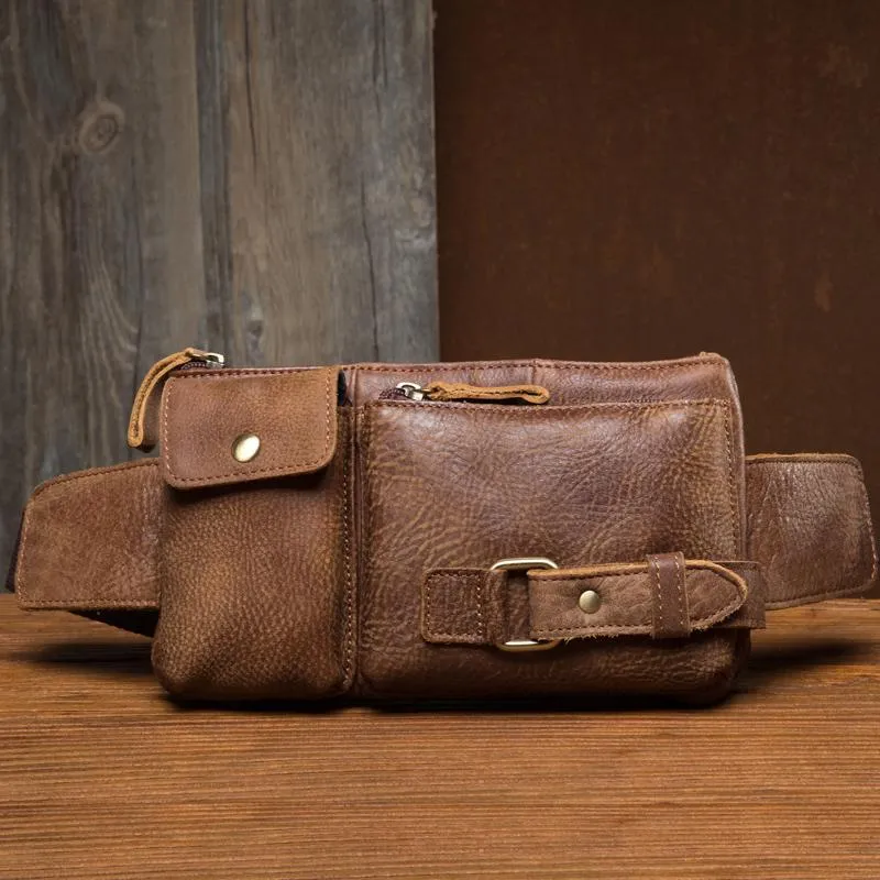 Vintage Leather Fanny Pack Mens Waist Bag Hip Pack Belt Bag Bumbag for Men