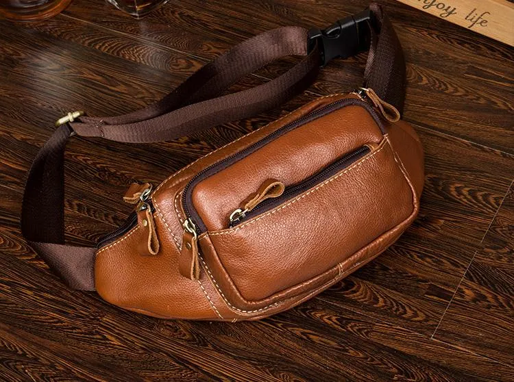 Vintage Leather Fanny Pack Mens Waist Bag Hip Pack Belt Bag Bumbag for Men