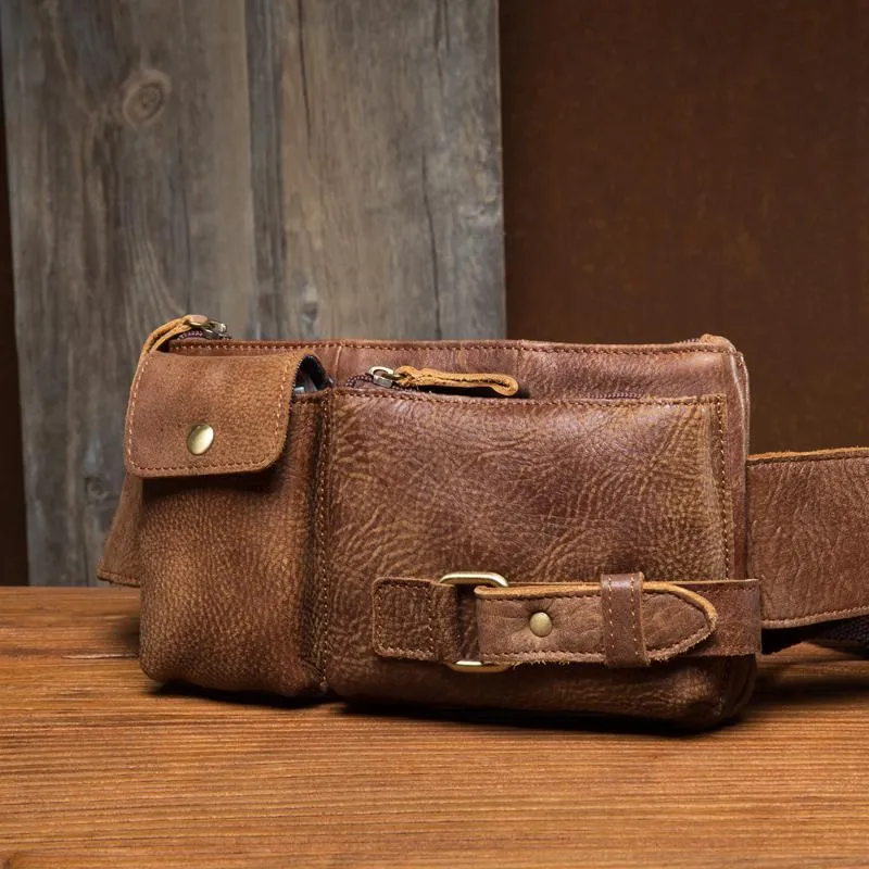 Vintage Leather Fanny Pack Mens Waist Bag Hip Pack Belt Bag Bumbag for Men