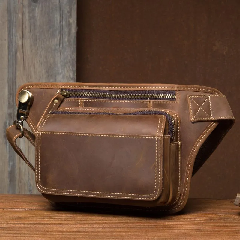 Vintage Leather Fanny Pack Mens Waist Bag Hip Pack Belt Bag Bumbag for Men