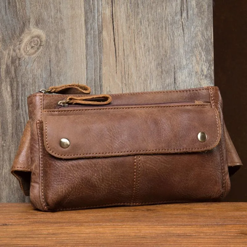 Vintage Leather Fanny Pack Mens Waist Bag Hip Pack Belt Bag Bumbag for Men