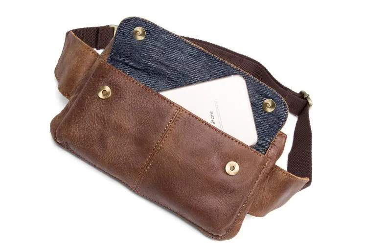 Vintage Leather Fanny Pack Mens Waist Bag Hip Pack Belt Bag Bumbag for Men