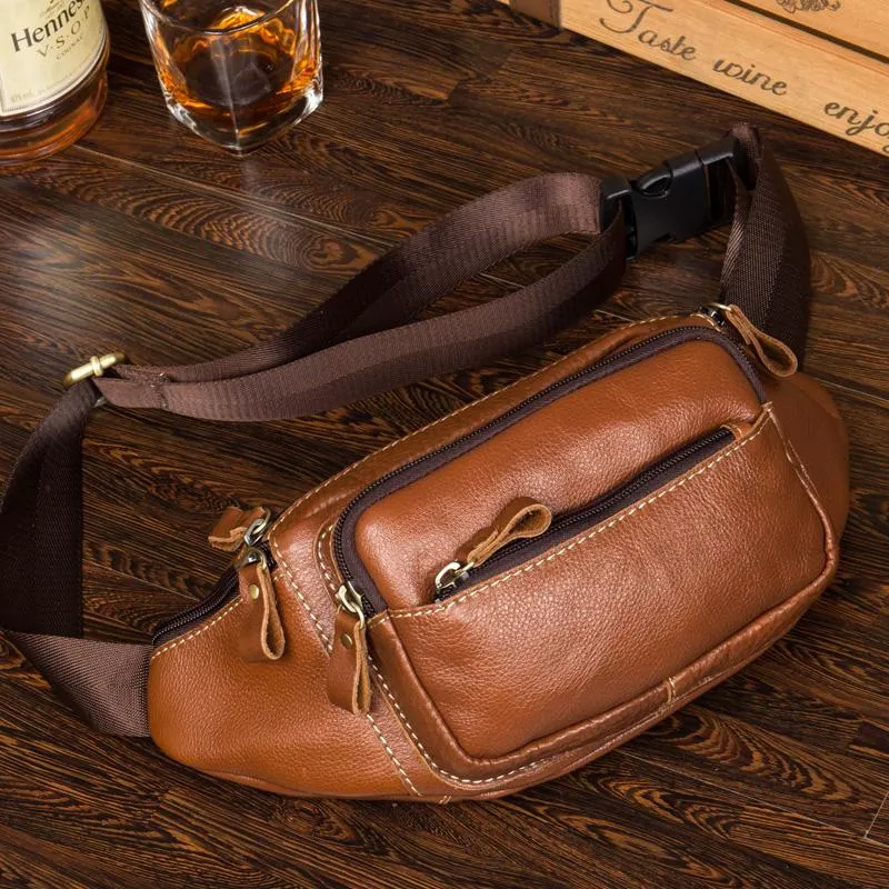 Vintage Leather Fanny Pack Mens Waist Bag Hip Pack Belt Bag Bumbag for Men