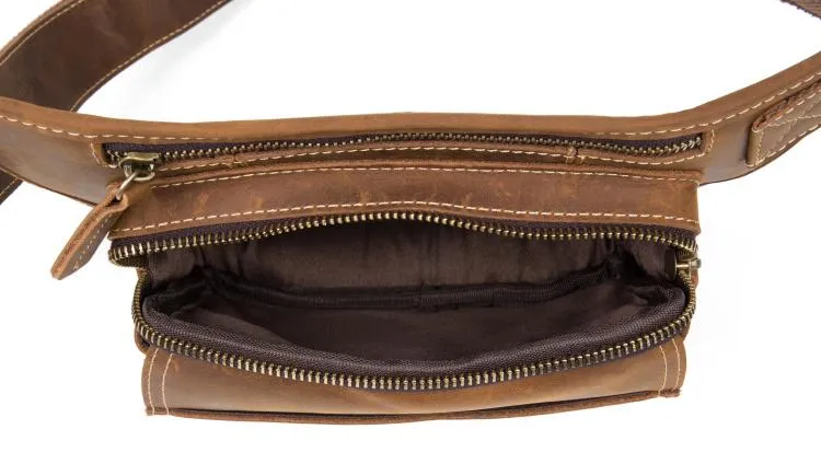 Vintage Leather Fanny Pack Mens Waist Bag Hip Pack Belt Bag Bumbag for Men