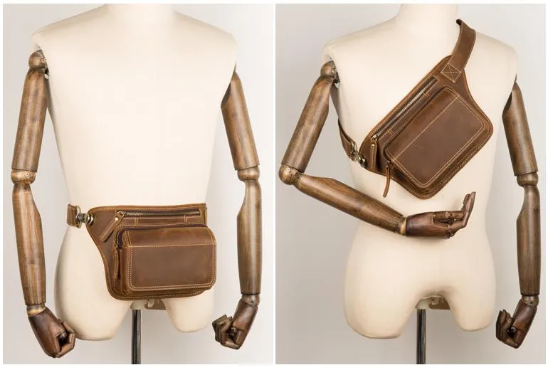 Vintage Leather Fanny Pack Mens Waist Bag Hip Pack Belt Bag Bumbag for Men