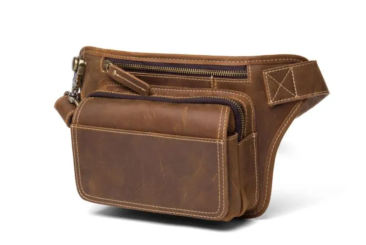 Vintage Leather Fanny Pack Mens Waist Bag Hip Pack Belt Bag Bumbag for Men